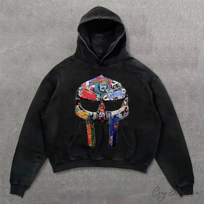 Retro Punk Printed Hoodie black 4 / M hoodies-241228