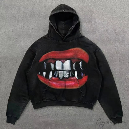 Retro Punk Printed Hoodie black 5 / M hoodies-241228
