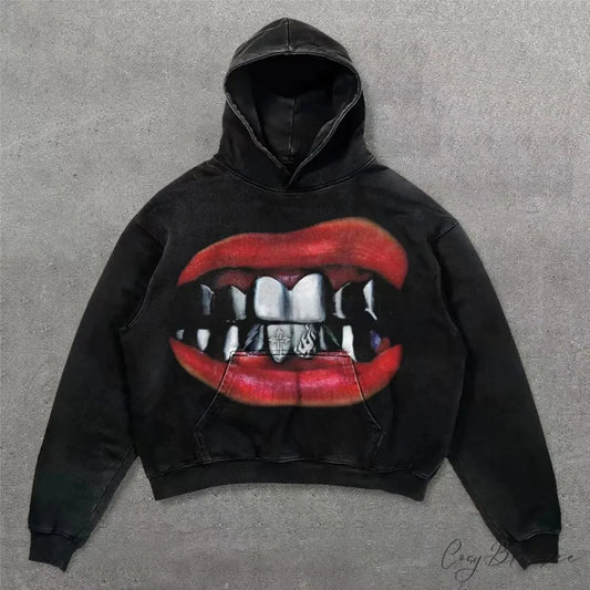 Retro Punk Printed Hoodie black 5 / M hoodies-241228