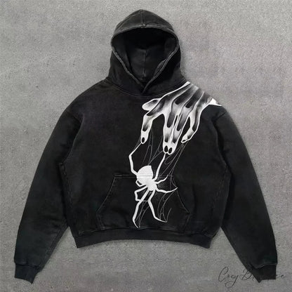 Retro Punk Printed Hoodie black 6 / M hoodies-241228