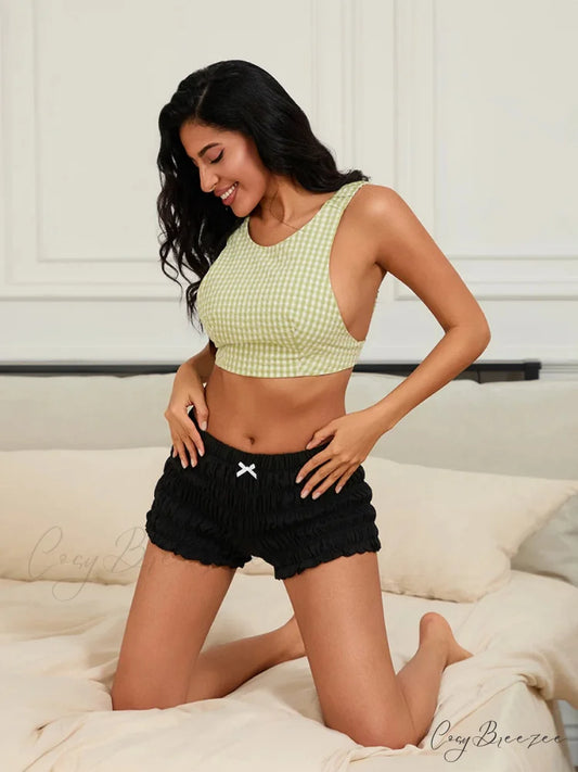 Retro Ruffle Ruched Bloomer Shorts short-250223