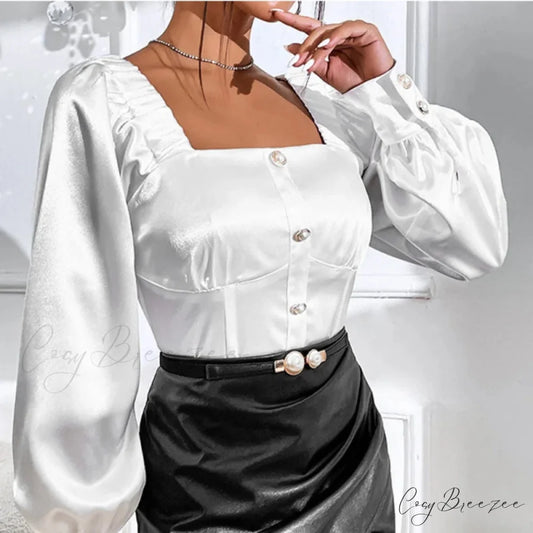 Retro Satin Relaxed Long Sleeve Stylish Blouse blouse-250126