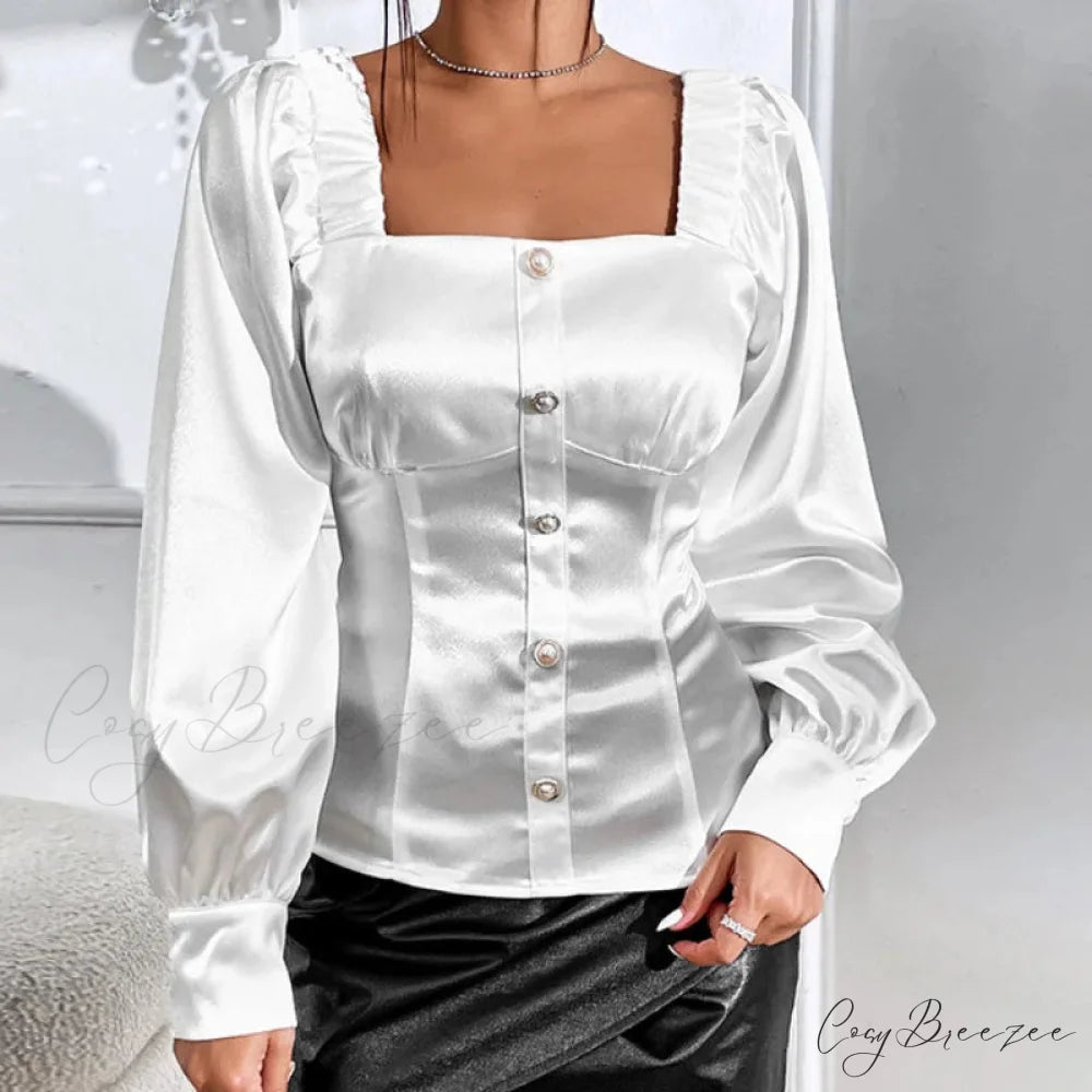 Retro Satin Relaxed Long Sleeve Stylish Blouse blouse-250126
