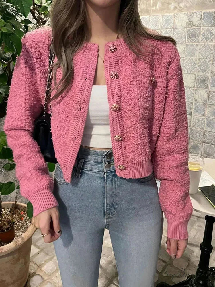 Retro Single Breasted O-Neck Knit Cardigan cardiagn-250126
