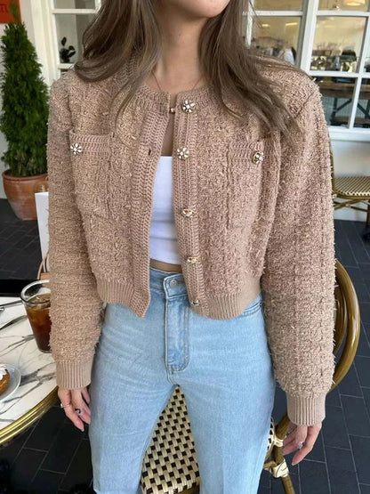 Retro Single Breasted O-Neck Knit Cardigan cardiagn-250126