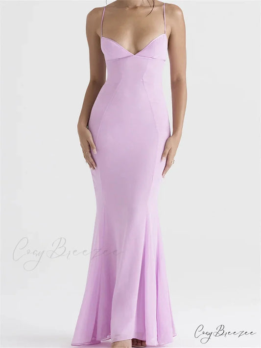 Retro Slim Fit for Women Sleeveless Strap Bodycon Backless V-neck Formal Club Night Summer Vestidos PINK / S