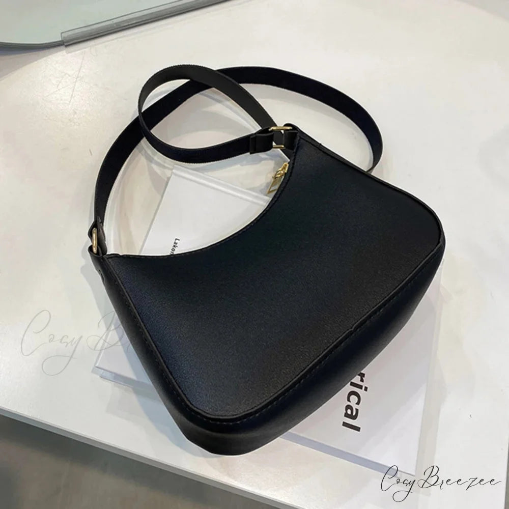 Retro Solid Color PU Leather Underarm Bag Black / 20x14x5cm shoulder-250126