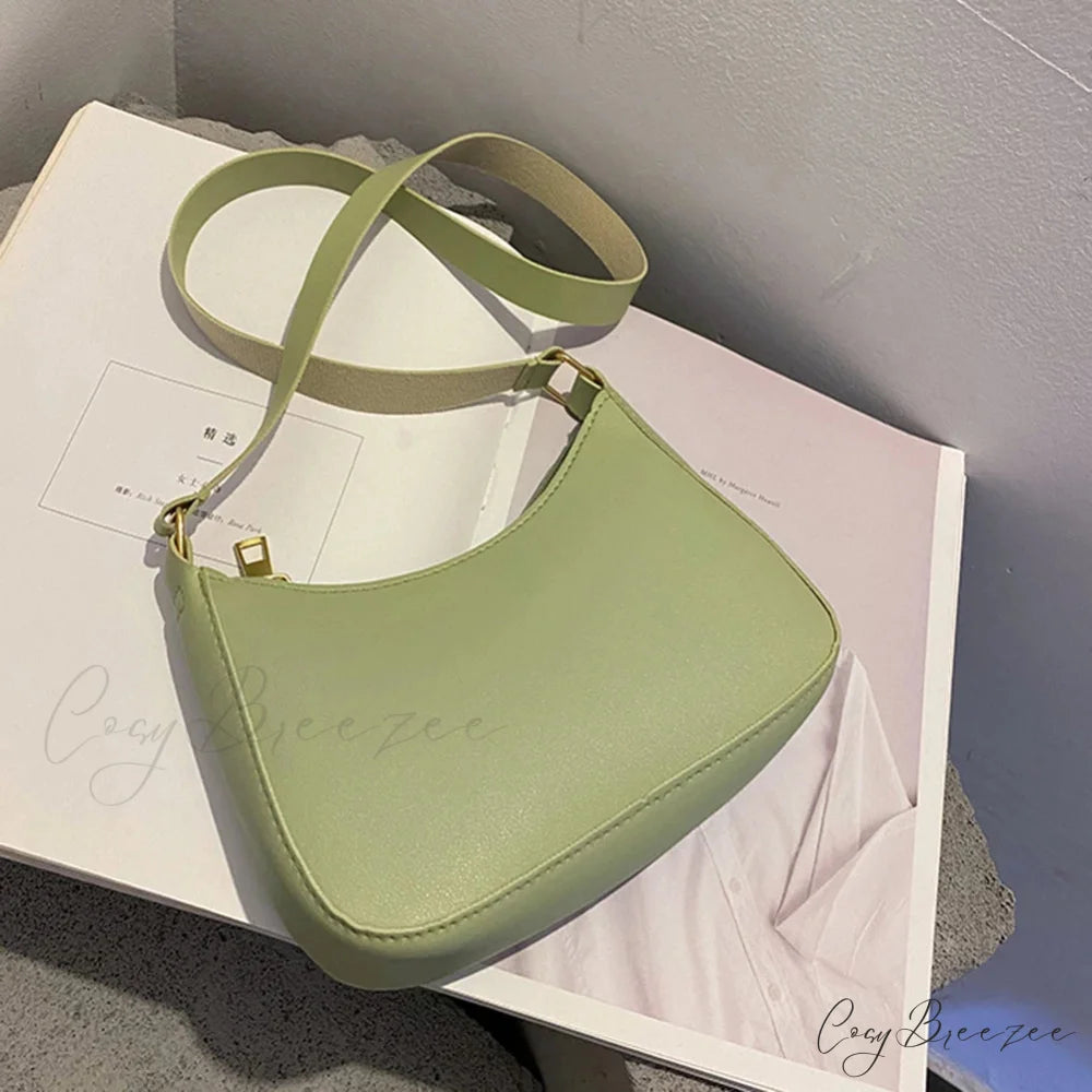 Retro Solid Color PU Leather Underarm Bag Green / 20x14x5cm shoulder-250126