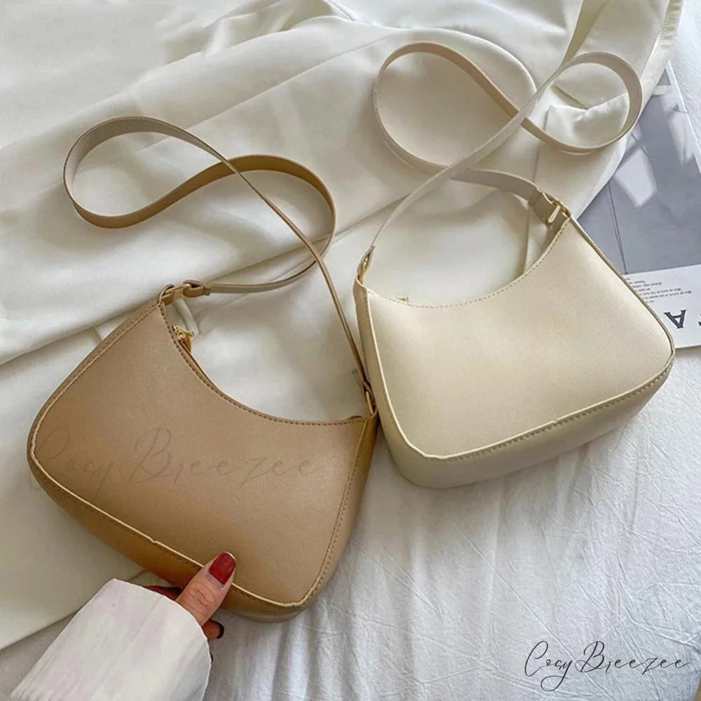 Retro Solid Color PU Leather Underarm Bag shoulder-250126