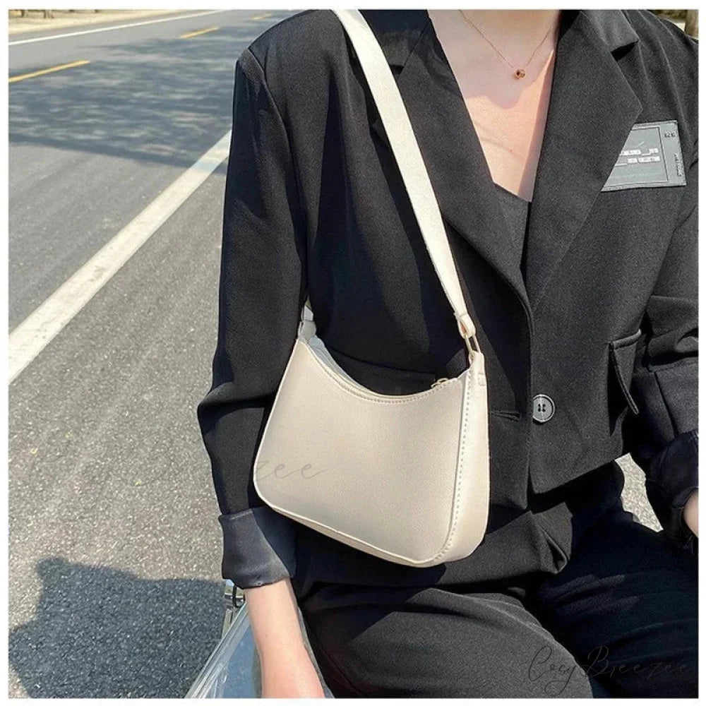 Retro Solid Color PU Leather Underarm Bag shoulder-250126