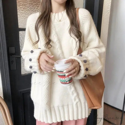 Retro Solid Color Thick Loose Elegant Sweater WHITE / S swraters-241228