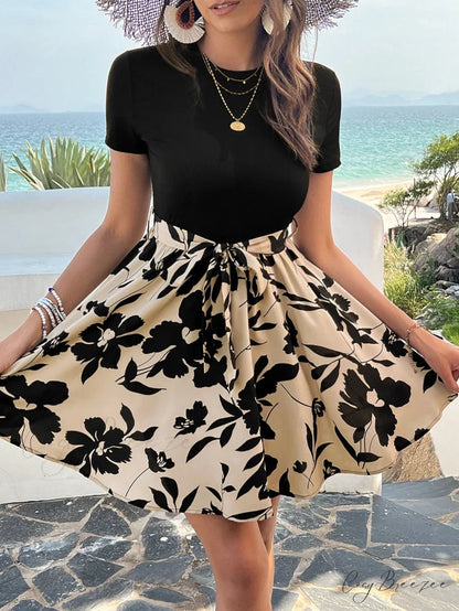 Retro Spliced High Waist Floral Print Dress oldfloraldress-250126