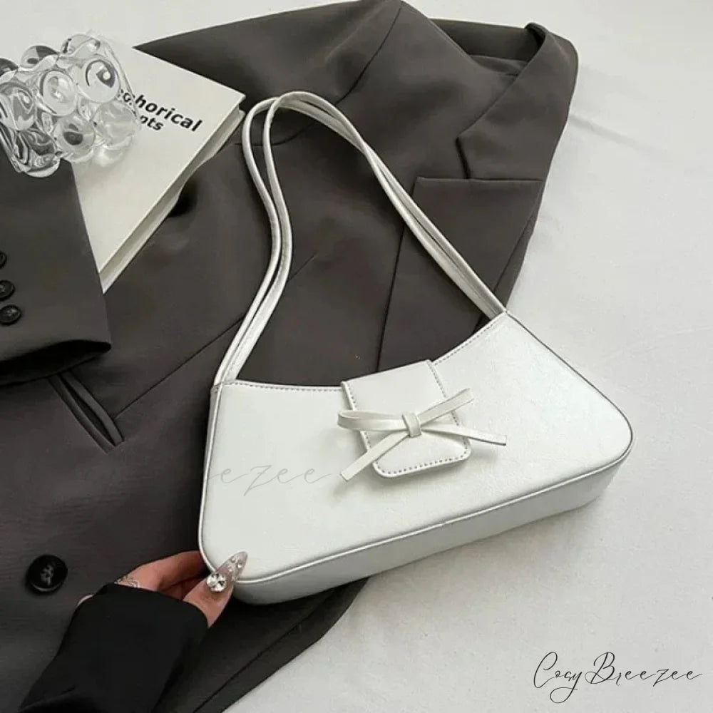 Retro Spring PU Leather Underarm Bag White shoulder-250126