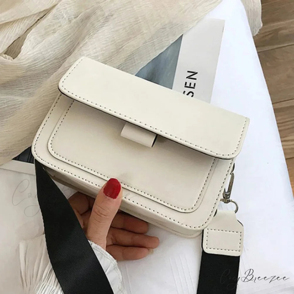 Retro Square Wide Strap Crossbody Bag White crossbody-250126