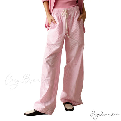 Retro Striped Fastened High-Waist Straight Pant PINK / S pant-250223