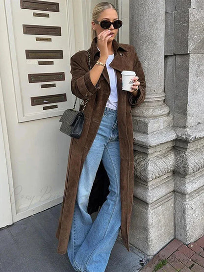 Retro Suede Windbreak Double-Breasted Coat Brown / S overcoats-241228