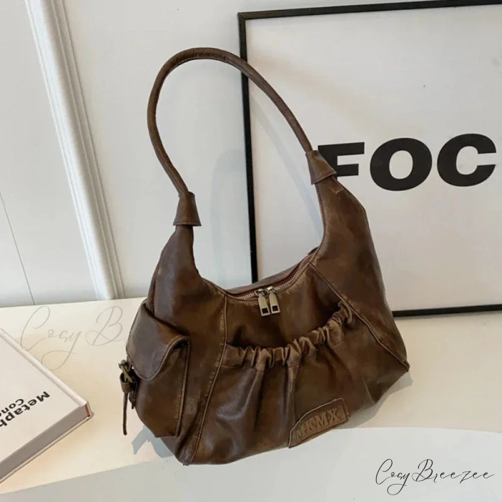 Retro Winter Leather Underarm Bag Coffee shoulder-250126