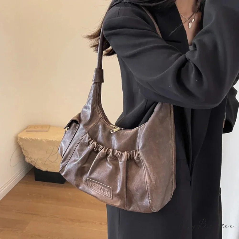 Retro Winter Leather Underarm Bag shoulder-250126