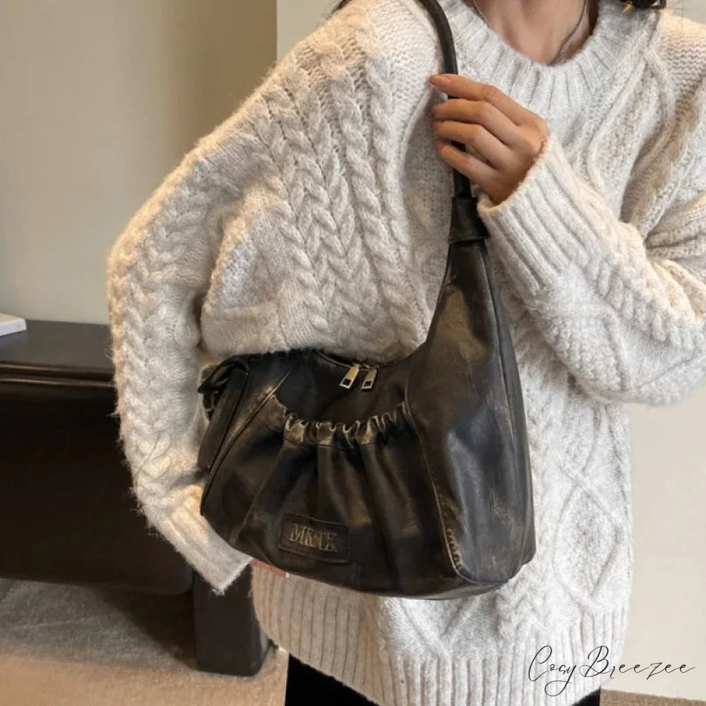 Retro Winter Leather Underarm Bag shoulder-250126