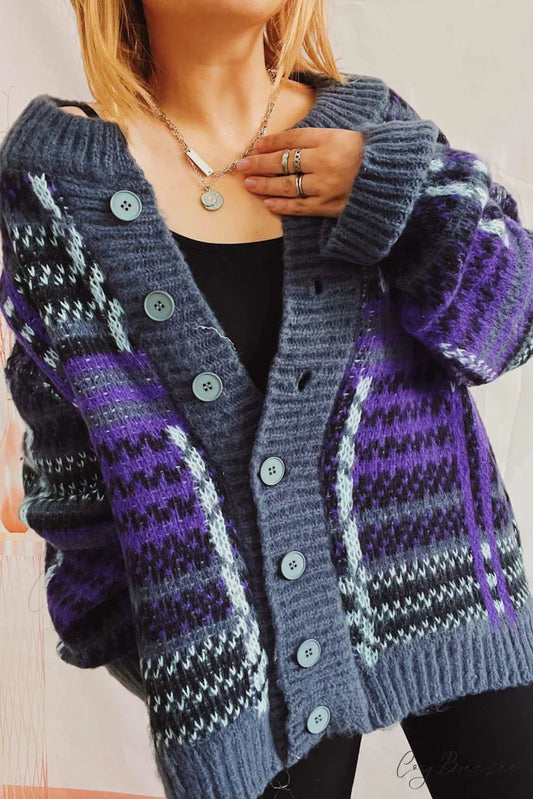 Retro with Striped Cardigan Contrast Purple / S