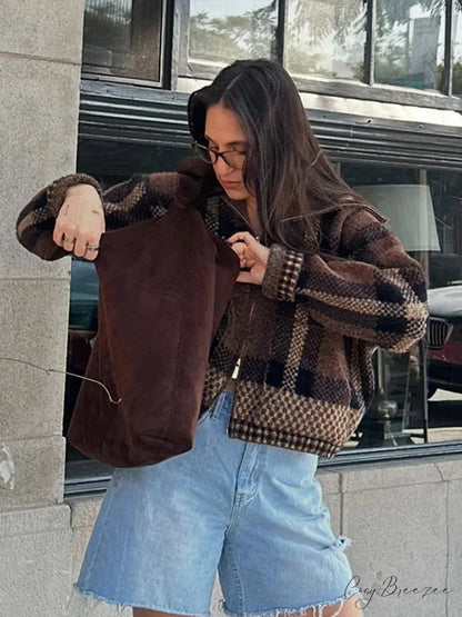 Retro Zipper Loose Long Sleeve Knit Cardigan cardiagn-250126