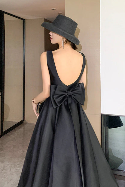 Reva Satin Backless Trendy Bow Midi Dress