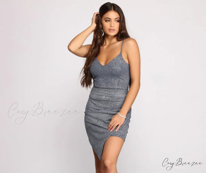Rhine And Shine Charming Glitter Mini Dress NAVY / XS