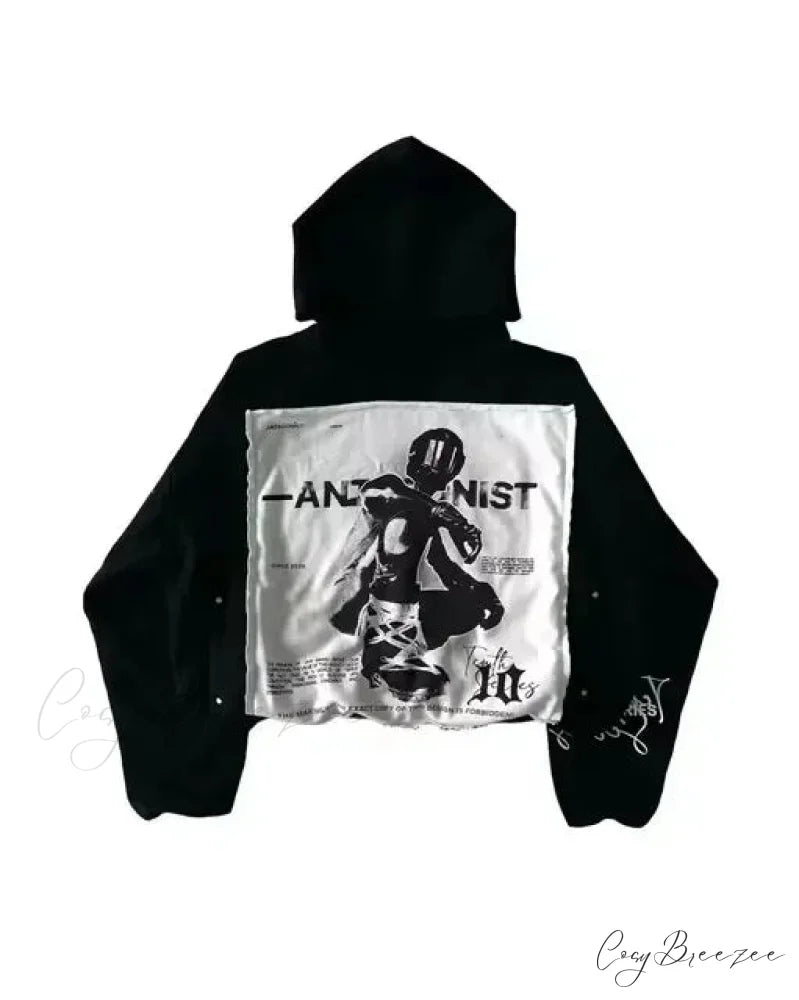 Rhinestone Black Pullover Hoodie black 1 / S hoodies-241228