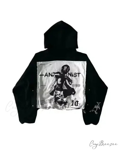 Rhinestone Black Pullover Hoodie black 1 / S hoodies-241228