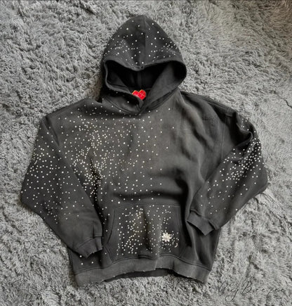 Rhinestone Black Pullover Hoodie black 3 / S hoodies-241228