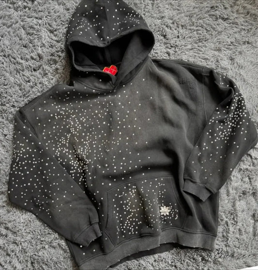 Rhinestone Black Pullover Hoodie hoodies-241228
