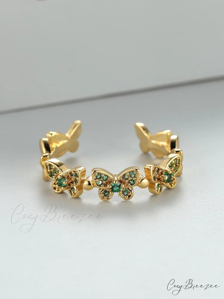 Rhinestone Butterfly Decor Cuff Ring