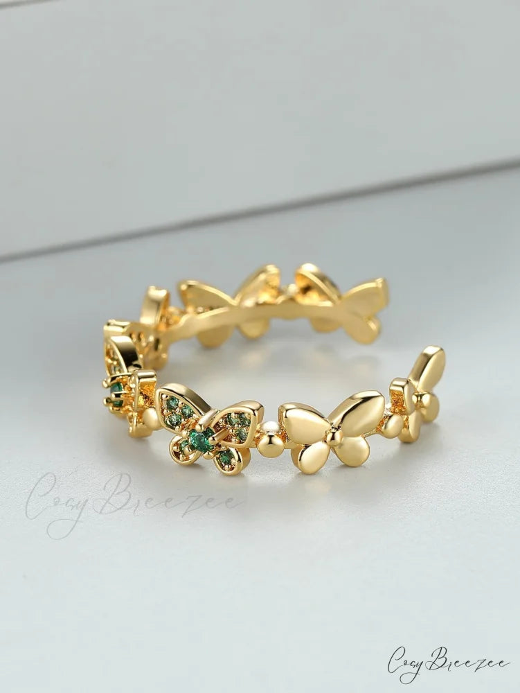 Rhinestone Butterfly Decor Cuff Ring
