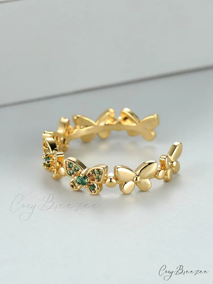 Rhinestone Butterfly Decor Cuff Ring