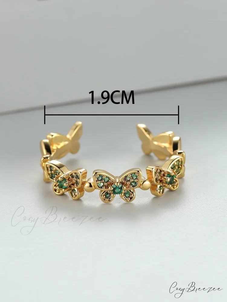 Rhinestone Butterfly Decor Cuff Ring