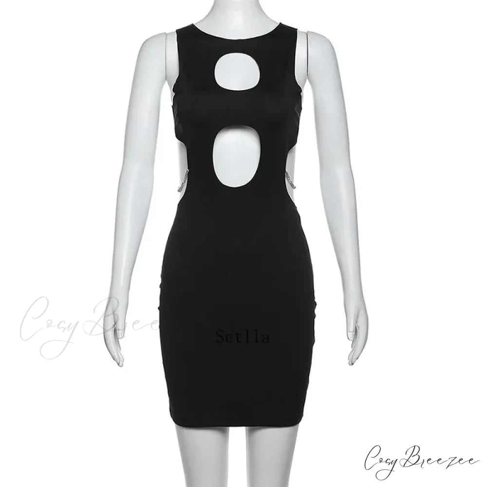 Rhinestone Chain Detail Cut Out Boddycon Mini Dress