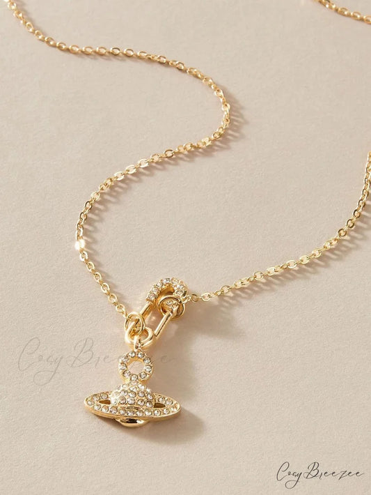 Rhinestone Decor Planet Charm Necklace