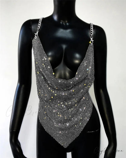 Rhinestone Grid Fishnet Party Dress Black / One Size