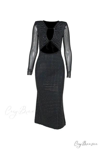 Rhinestone Mesh Cutout Dress