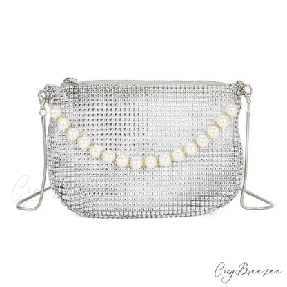 Rhinestone Pearl Evening Tote Silver clutchbag-250126
