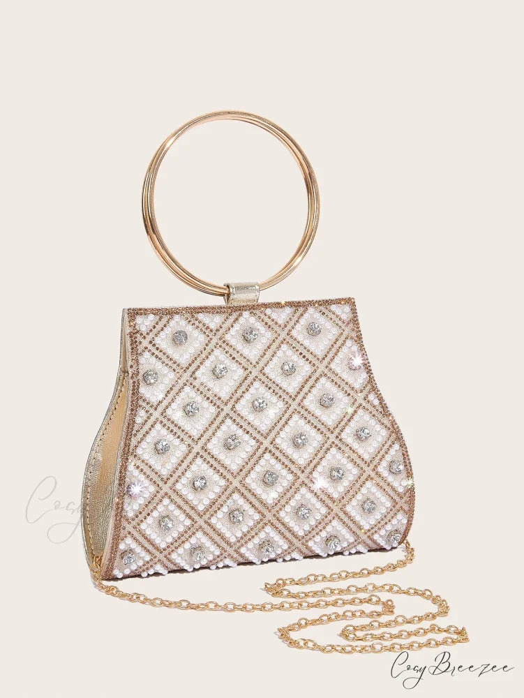 Rhinestone PU Leather Party Wedding Fashion Clutch Bag Gold clutchbag-250126