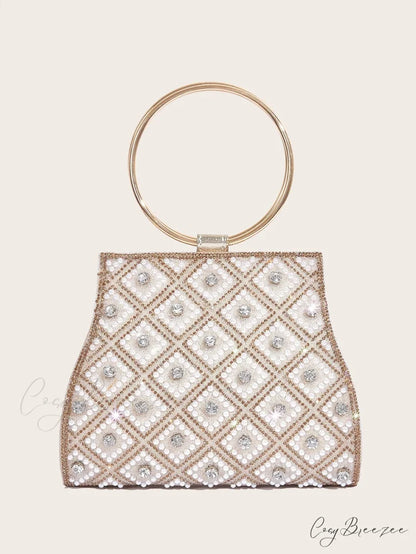 Rhinestone PU Leather Party Wedding Fashion Clutch Bag Gold clutchbag-250126