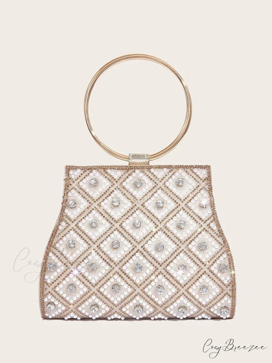 Rhinestone PU Leather Party Wedding Fashion Clutch Bag Gold clutchbag-250126
