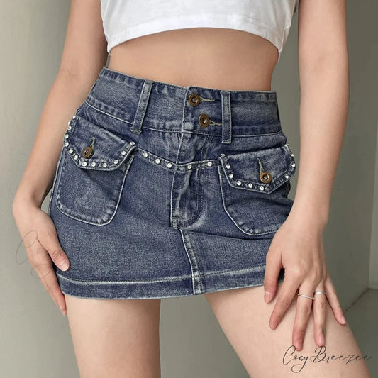 Rhinestone Punk Pocket Skirt Blue / S skirts-250223