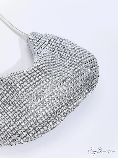 Rhinestone Zippered Solid Evening Clutch Bag Silver clutchbag-250126