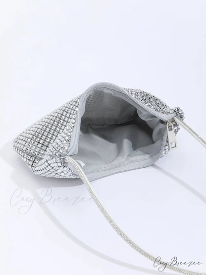Rhinestone Zippered Solid Evening Clutch Bag Silver clutchbag-250126
