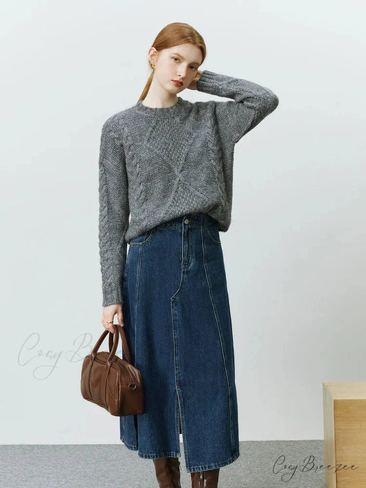 Rhombus Pattern Twist Knitted Pullover Sweater swraters-241228