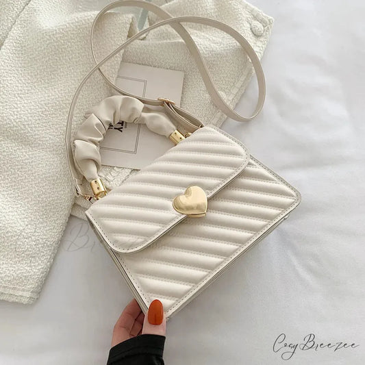 Rhombus Pleated Heart Tote Crossbody Bag White crossbody-250126
