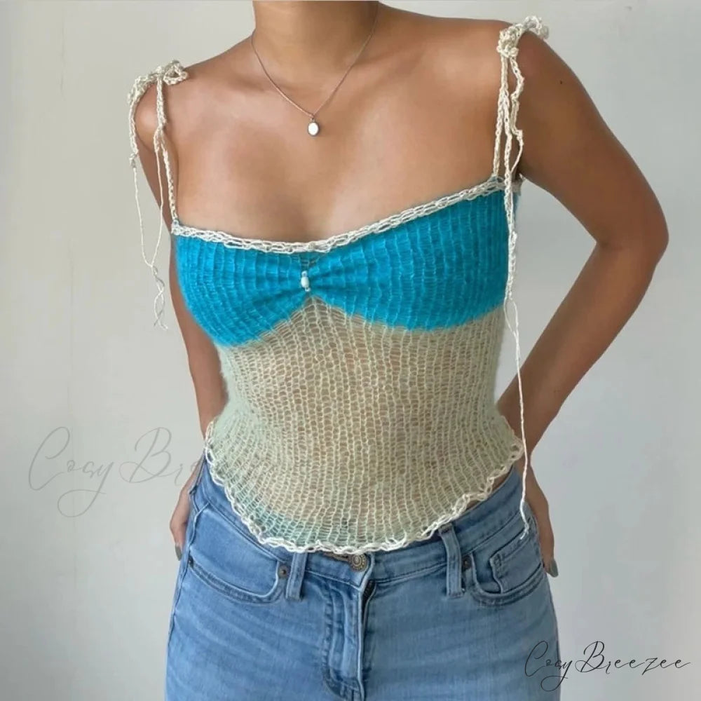 Rib Knit Cutout Slim Crop Top Blue / S croptop-250223