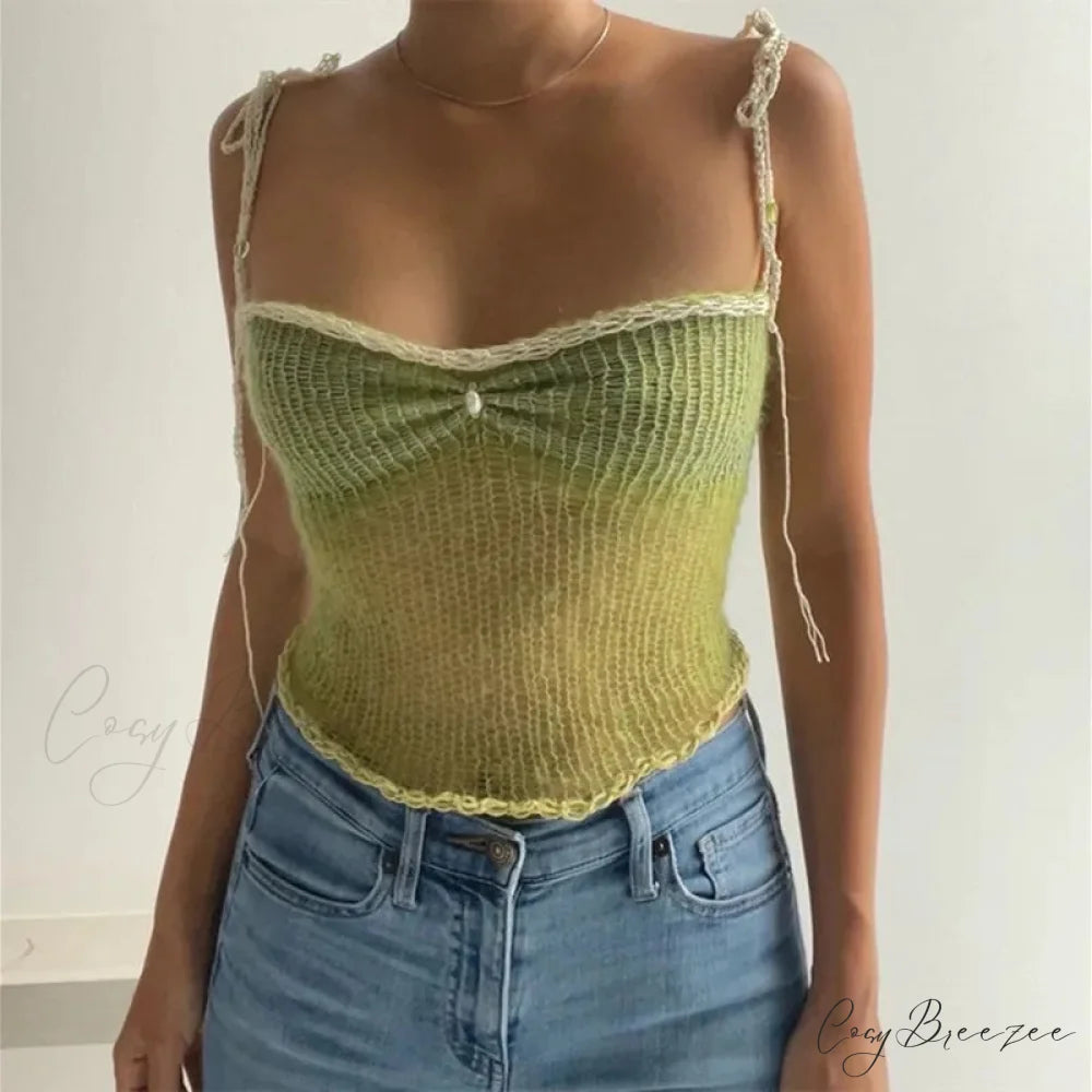 Rib Knit Cutout Slim Crop Top Green / S croptop-250223